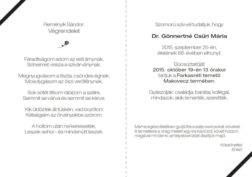 Csuri Maria gyaszjelentes